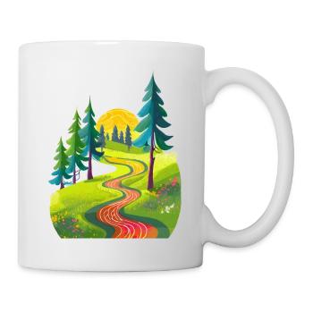 Wanderweg der sich über eine Wiese schlängelt - Tasse - Weiß - Rechts