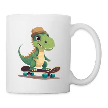 Cute dinosaur riding skateboard - Mug - white - Right