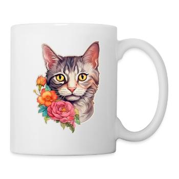 British Shorthair Cat Head with Flowers - Mug - white - Right