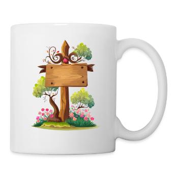 wooden signpost with trees and flowers - Mug - white - Right