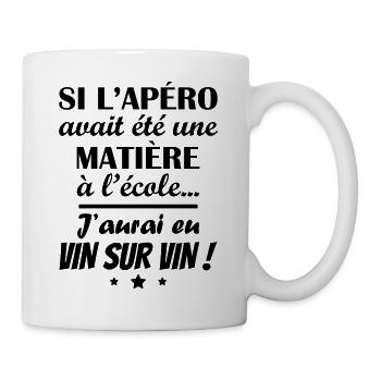 L'apéro une matière à l'école, vin sur vin, humour - Mug blanc - blanc - Droite