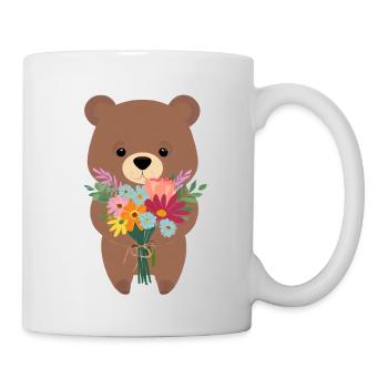 Bear with bouquet of flowers - Mug - white - Right