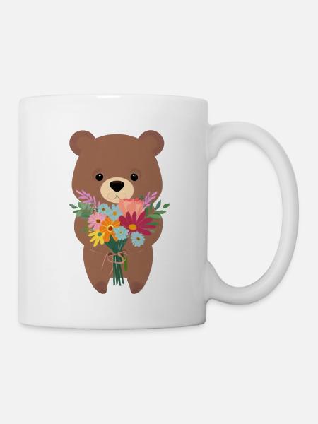 Bär mit Blumenstrauß - Tasse - Weiß