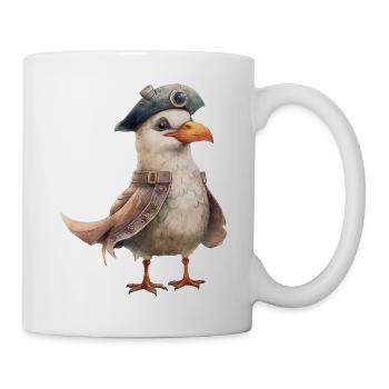 Lustige Möwe mit Hut, Ostsee, Nordsee, Meer - Tasse - Weiß - Rechts