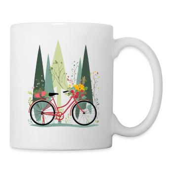 Fahrrad mit Blumen in der Natur auf einer Radtour - Tasse - Weiß - Rechts