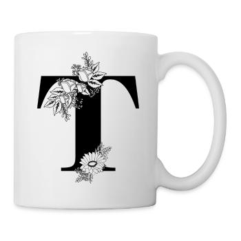 Lettre t floral noir et blanc - Mug blanc - blanc - Droite
