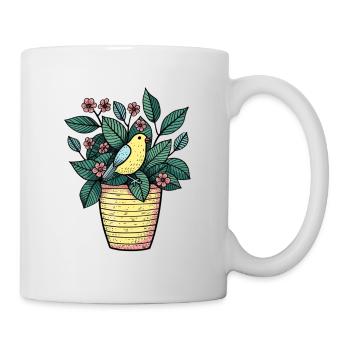 Oiseau dans Pot de Fleurs - Style Dessin - Mug blanc - blanc - Droite