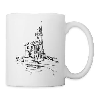 Sketch phare sur la côte de la plage - Mug blanc - blanc - Droite