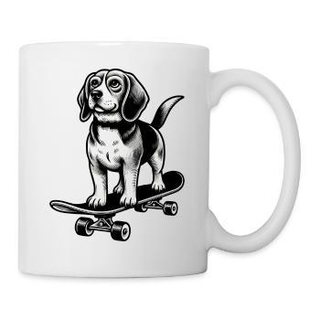 Beagle Hund Skateboard schwarz weiß Tattoo Stil - Tasse - Weiß - Rechts