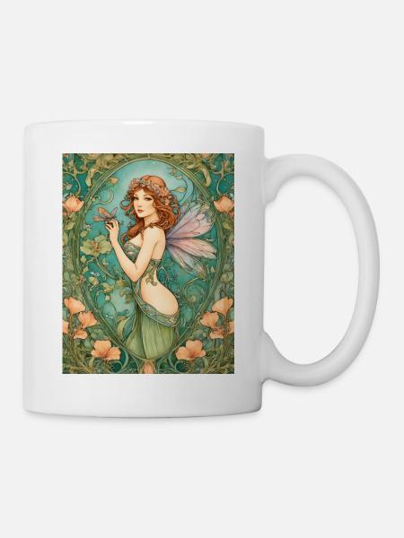 Art Nouveau fairy in magical nature - Mug - white