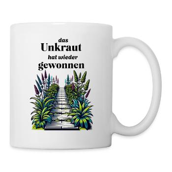 lustiger Gartenspruch - Unkraut - lachen im Garten - Tasse - Weiß - Rechts