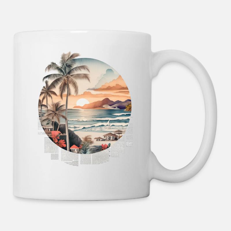 Vacances à la mer avec palmiers et coucher de soleil - Mug blanc - blanc
