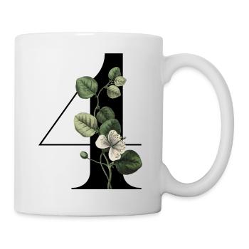 Nummer 4 Blumengrün -4. Geburtstag Blumen - Tasse - Weiß - Rechts