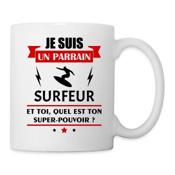 Je suis un parrain surfeur super pouvoir, Noël - Mug blanc - blanc - Droite