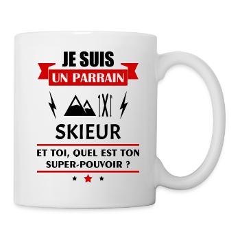 Je suis un parrain skieur super pouvoir, Noël - Mug blanc - blanc - Droite