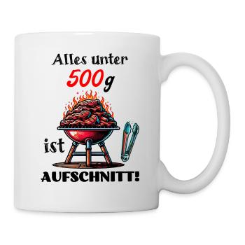 Grillen lustiger Spruch Fleisch Humor Aufschnitt - Tasse - Weiß - Rechts