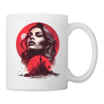 Femme regardant le château dans le ciel rouge - Mug blanc - blanc - Droite