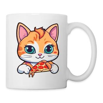 Le chat adore la pizza - Mug blanc - blanc - Droite