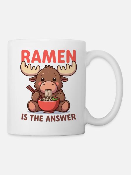 Moose Eating Ramen Noodles Food - Mug - white