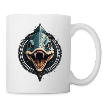 Fischkopf eines Hechtes mit großen Zähnen - Tasse - Weiß - Rechts
