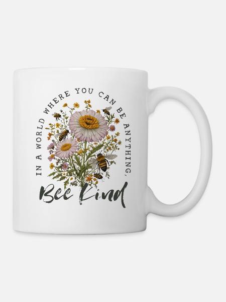 Bee Kind - Vintage Biene und Wildblumen - Tasse - Weiß