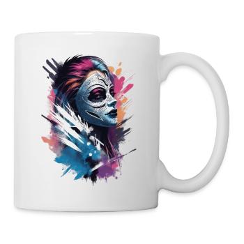"Color Clash: The Stylish Mask Woman" - Mug - white - Right
