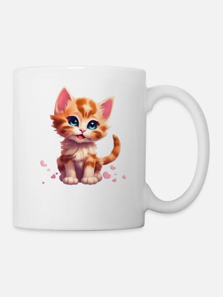 Chaton mignon avec des cœurs - Mug blanc - blanc