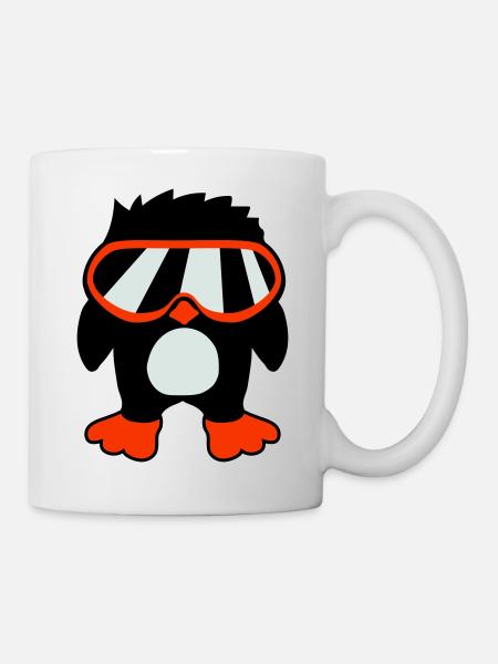 Pinguin Vogel Coole Schibrille DJ Spaß Vögelchen - Tasse - Weiß