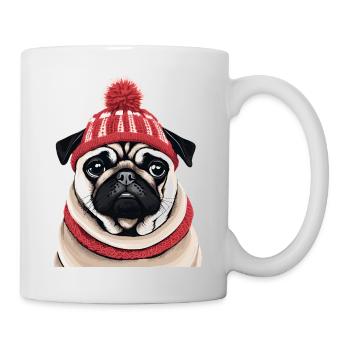 Mops mit Mütze - Tasse - Weiß - Rechts