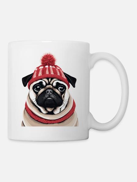 Mops mit Mütze - Tasse - Weiß