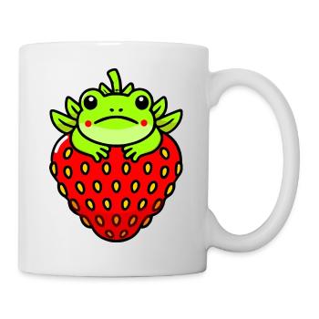 Kawaii Frosch in Erdbeere – Lustiges Cartoon-Tier - Tasse - Weiß - Rechts