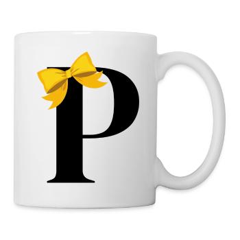 Buchstabe p gelbe Schleife - Tasse - Weiß - Rechts