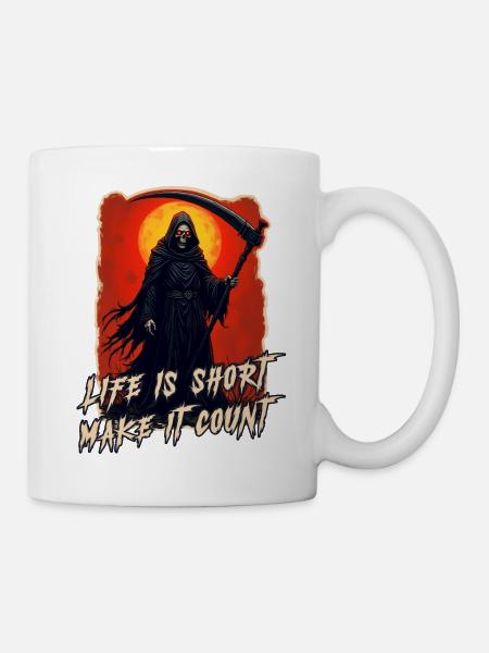 Gothic Grim Reaper - Dead | Life is Short, Skull - Mug - white