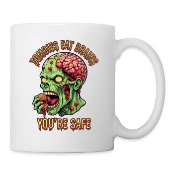 Zombies eat brains you're safe - Mug - white - Right