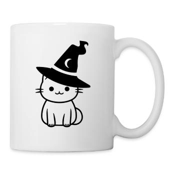 Chat sorcière d'halloween noir et blanc - Mug blanc - blanc - Droite