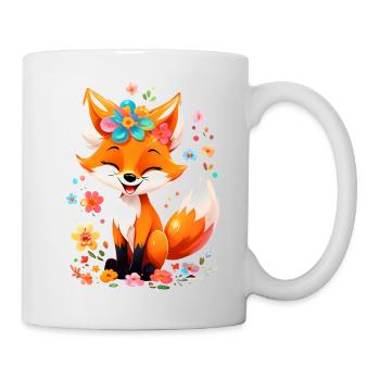 Fox Cute Cute Nature Woodland Animal Drawing Flowers - Mug - white - Right