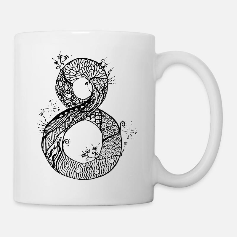 8 Zahl Zentangle - Tasse - Weiß