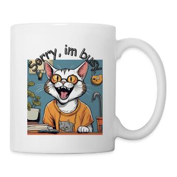 Süße gestresste Katze - Tasse - Weiß - Rechts