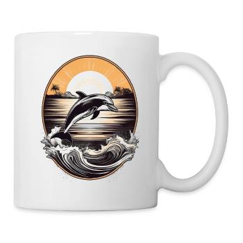 Dauphin sautant hors de la mer avant le coucher du soleil - Mug blanc - blanc - Droite