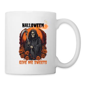 Halloween T-shirt Kürbissen Sensenmann feuer mond - Tasse - Weiß - Rechts