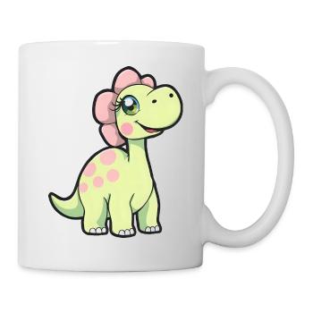 Fröhlicher gelber Dinosaurier mit rosa Tupfen - Tasse - Weiß - Rechts