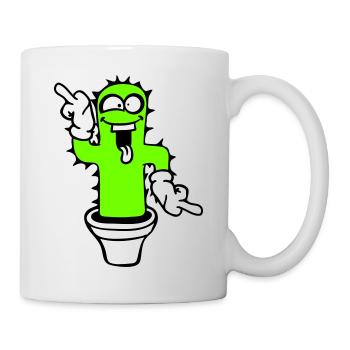 Kaktus Kakteen Gesicht Stachelig Lustig Grimasse - Tasse - Weiß - Rechts