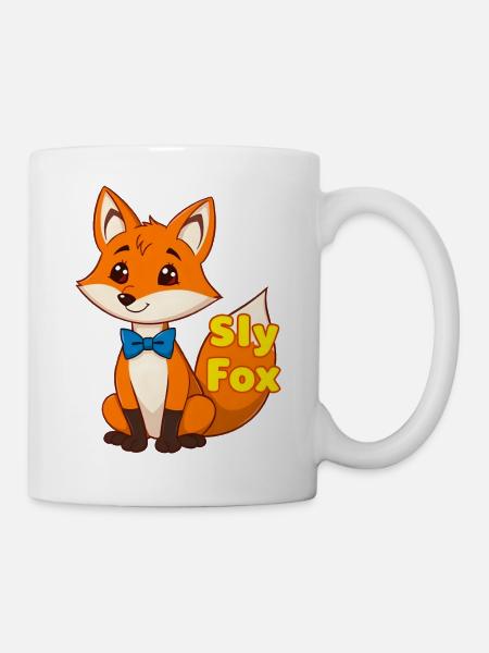 Charmant renard de dessin animé avec nœud papillon bleu - Mug blanc - blanc
