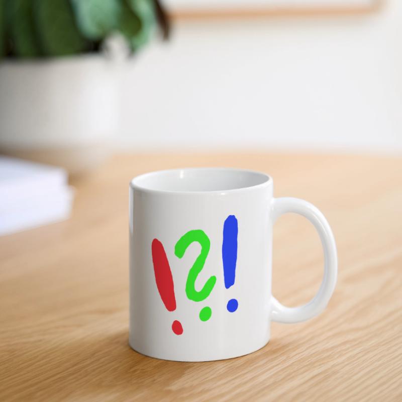 Point d’exclamation/point d’interrogation style bande dessinée Mug blanc