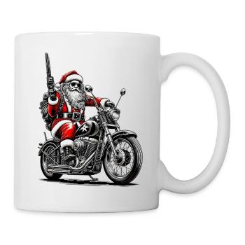 Santa Claus with revolver on motorcycle - Mug - white - Right