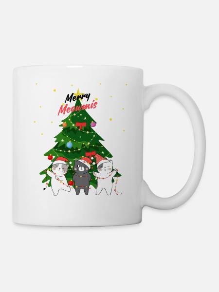 Merry Meowmis - Katzen schmücken Tannenbaum - Tasse - Weiß