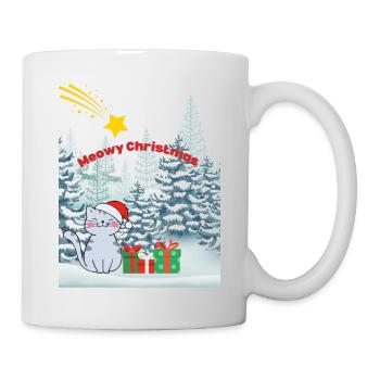 Meowy Christmas - Katze mit Sternschnuppe - Tasse - Weiß - Rechts