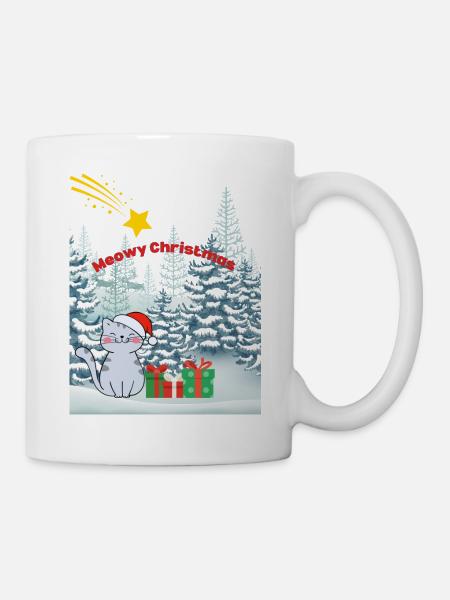 Chat dans un paysage de Noël romantique - Mug blanc - blanc