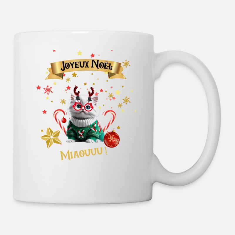 Joyeux noel chat mignon cadeau - Mug blanc - blanc