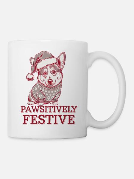 Corgi Pawsityvely Festive - Mug - white